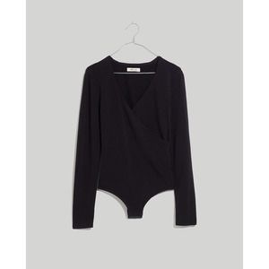 NWT Madewell Womens Wrap Bodysuit XS Thong‎ Ballerina Soft Long Sleeve Black